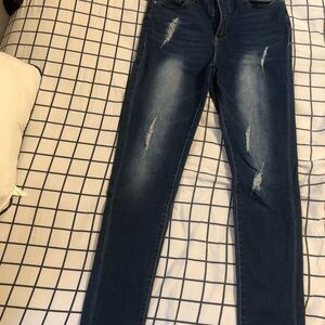 Women’s Dark Blue Distressed Skinny Jeans